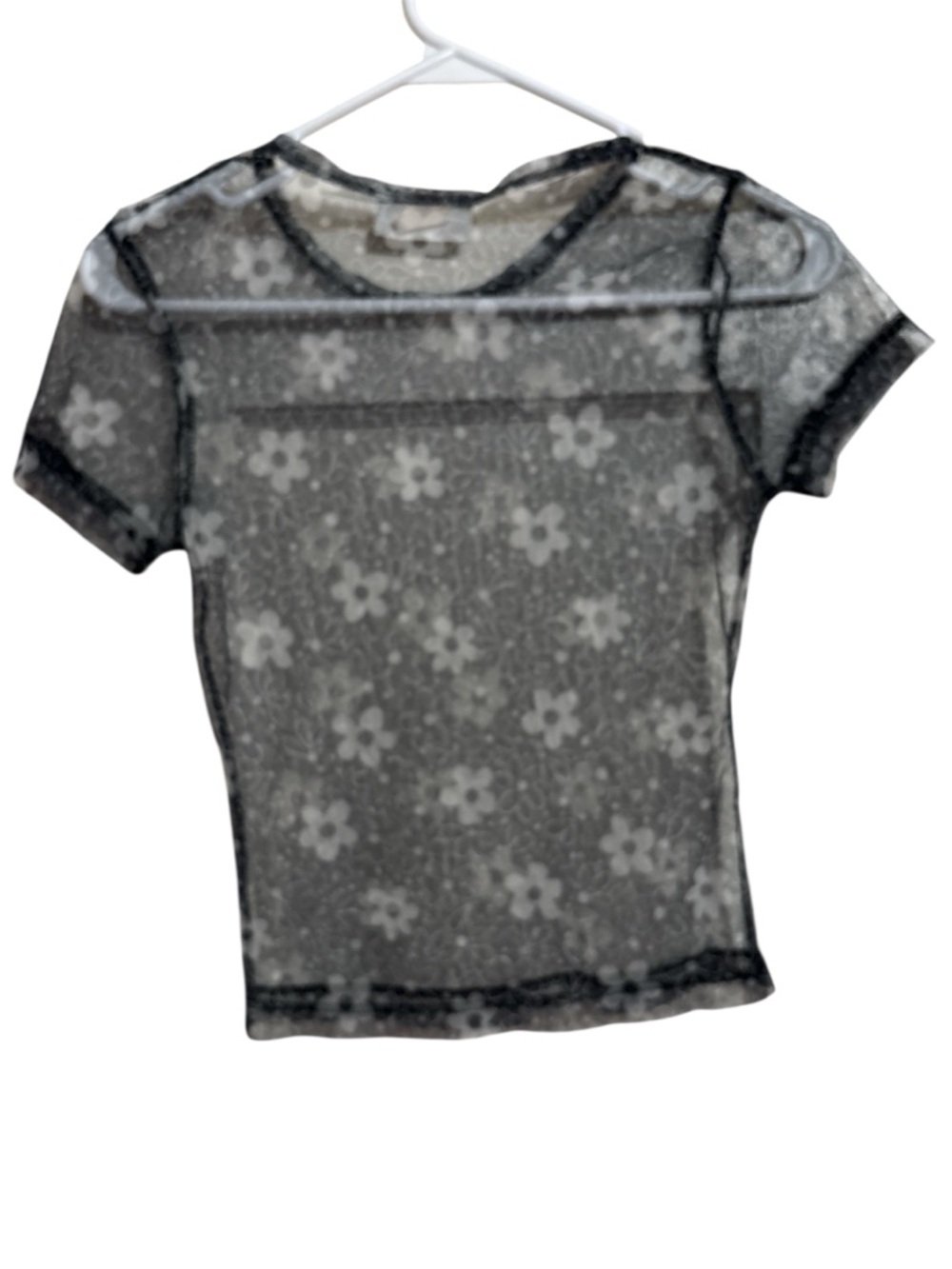 2-piece Black Floral Mesh Layered Short Sleeve Top w/Tank Top by 579 - Picture 5 of 7